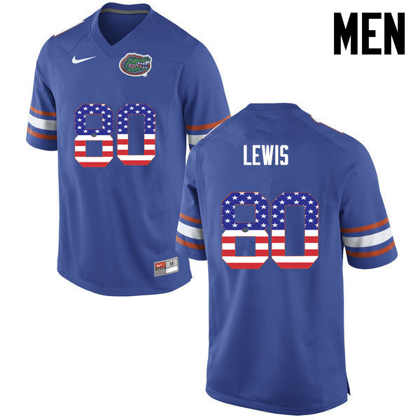 Men Florida Gators #80 C'yontai Lewis College Football USA Flag Fashion Jerseys-Blue - Click Image to Close